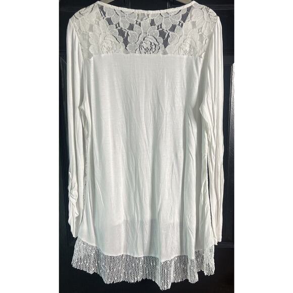 Cupio Sz M  Cream Lace Victorian Tunic Blouse Top Long Roll Tab Sleeve - Picture 5 of 7